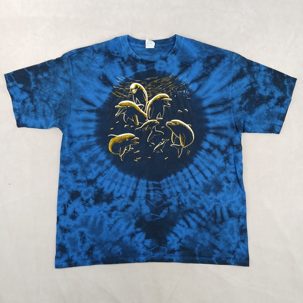 VTG Yazbek‎ Large Mens T Shirt Tie Dye Dolphins 23x27 Mexico Ocean